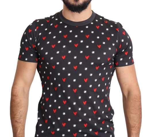 Dolce & Gabbana Chic Gray Cotton T-Shirt with Heart Prints Dolce & Gabbana