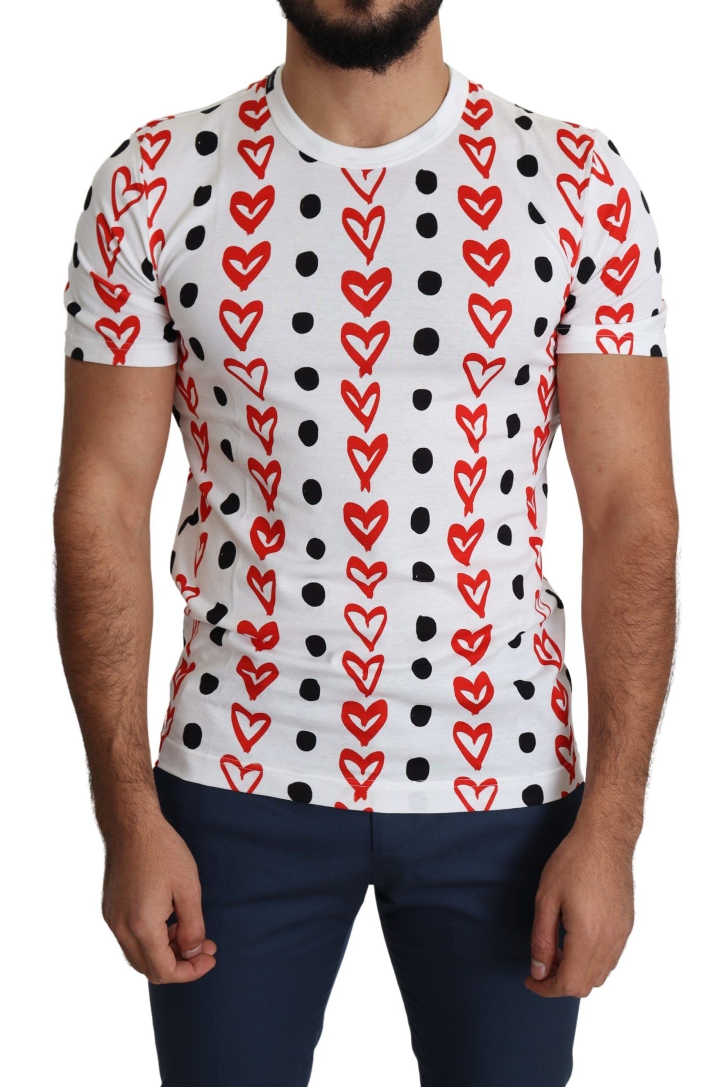 Dolce & Gabbana Chic White Cotton Tee with Heart Print Dolce & Gabbana