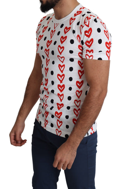 Dolce & Gabbana Chic White Cotton Tee with Heart Print Dolce & Gabbana