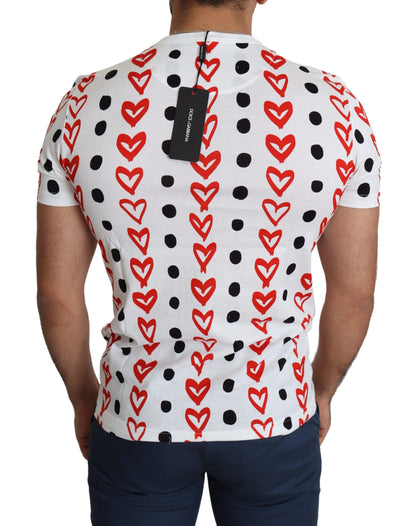 Dolce & Gabbana Chic White Cotton Tee with Heart Print Dolce & Gabbana