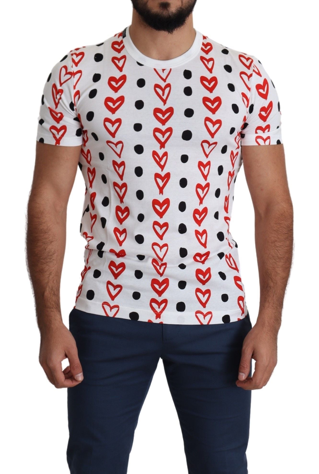 Dolce & Gabbana Chic White Cotton Tee with Heart Print Dolce & Gabbana