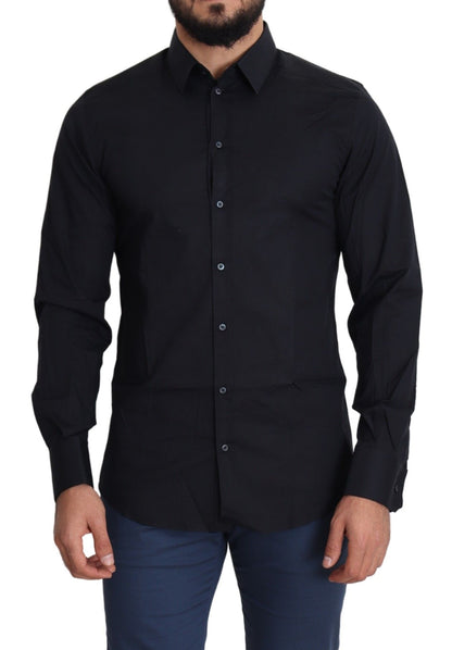 Dolce & Gabbana Sleek Black Slim Fit Cotton Stretch Dress Shirt Dolce & Gabbana