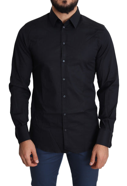 Dolce & Gabbana Sleek Black Slim Fit Cotton Stretch Dress Shirt Dolce & Gabbana