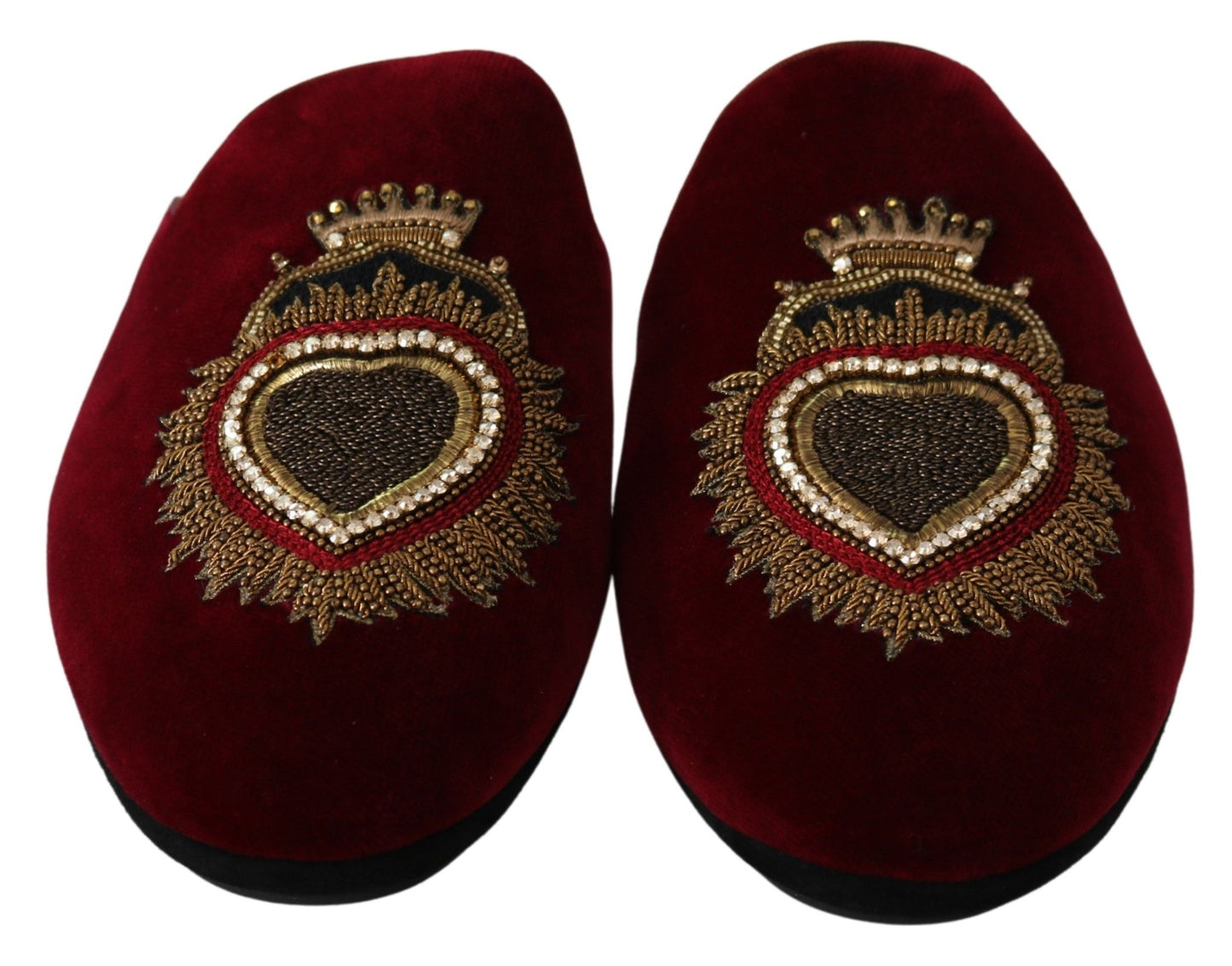 Dolce & Gabbana Red Velvet Embroidered Slides Dolce & Gabbana