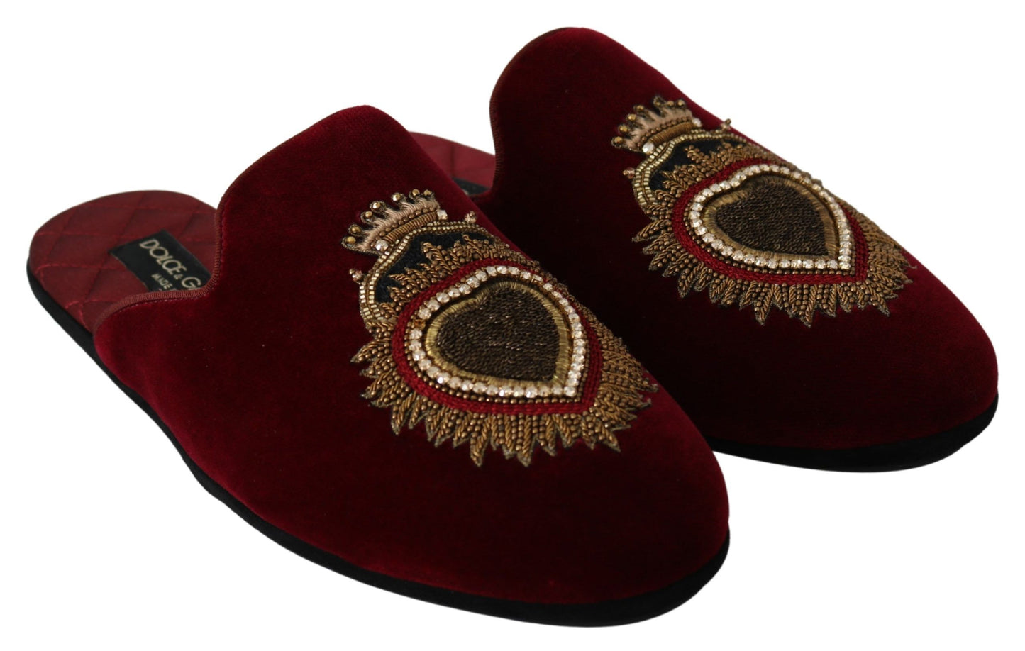 Dolce & Gabbana Red Velvet Embroidered Slides Dolce & Gabbana