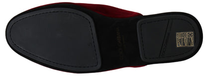 Dolce & Gabbana Red Velvet Embroidered Slides Dolce & Gabbana