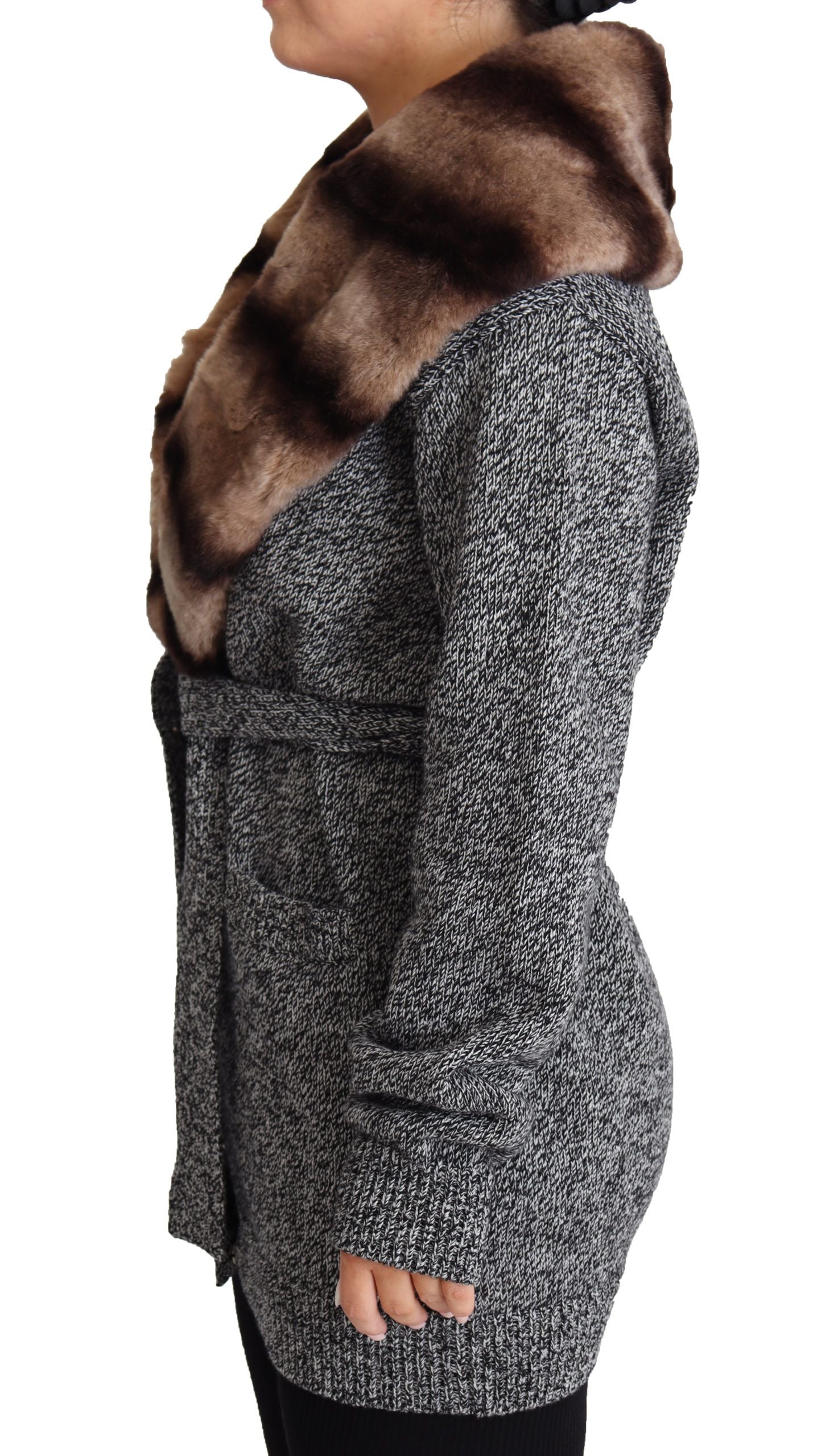 Dolce & Gabbana Elegant Cashmere Cardigan with Rabbit Fur Collar Dolce & Gabbana