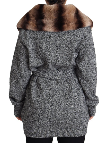 Dolce & Gabbana Elegant Cashmere Cardigan with Rabbit Fur Collar Dolce & Gabbana