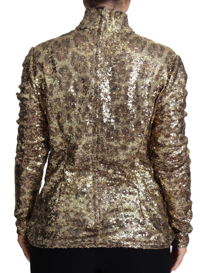 Dolce & Gabbana Sequined Turtleneck Full Zip Sweater in Brown Dolce & Gabbana