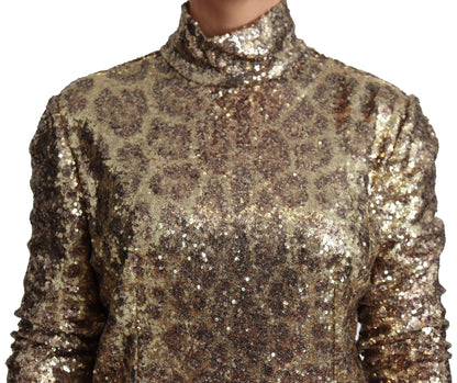 Dolce & Gabbana Sequined Turtleneck Full Zip Sweater in Brown Dolce & Gabbana