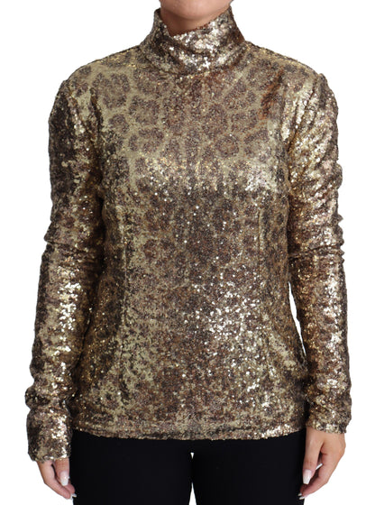 Dolce & Gabbana Sequined Turtleneck Full Zip Sweater in Brown Dolce & Gabbana