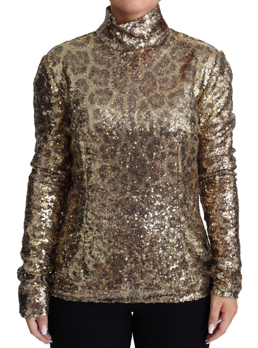 Dolce & Gabbana Sequined Turtleneck Full Zip Sweater in Brown Dolce & Gabbana