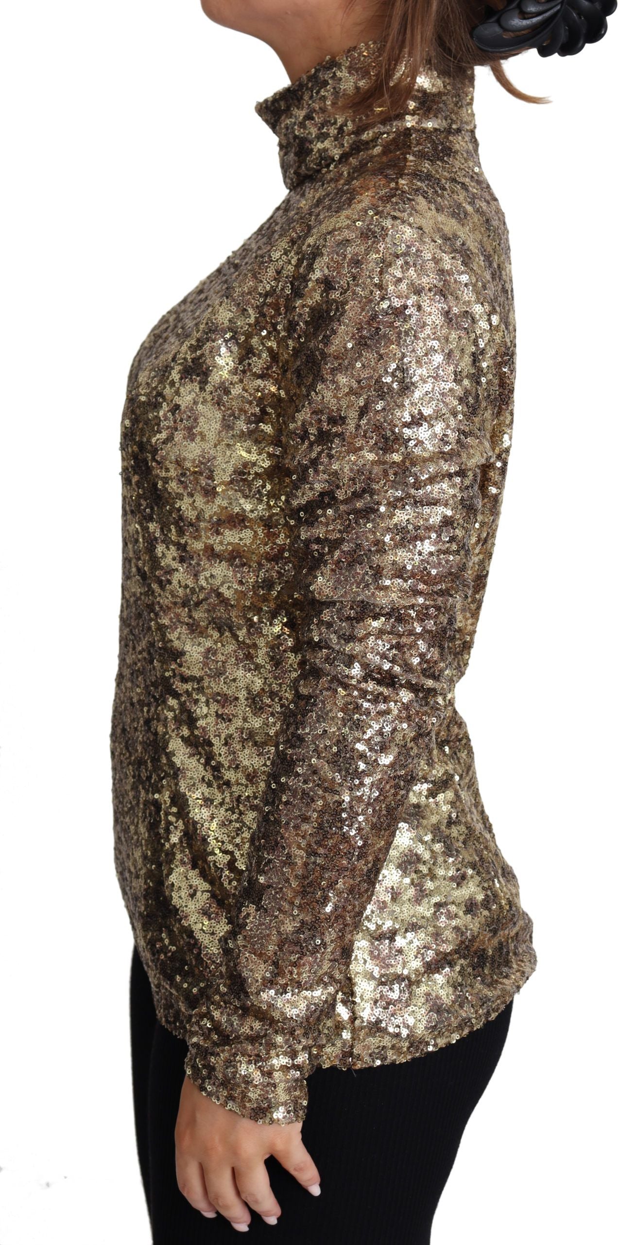 Dolce & Gabbana Sequined Turtleneck Full Zip Sweater in Brown Dolce & Gabbana