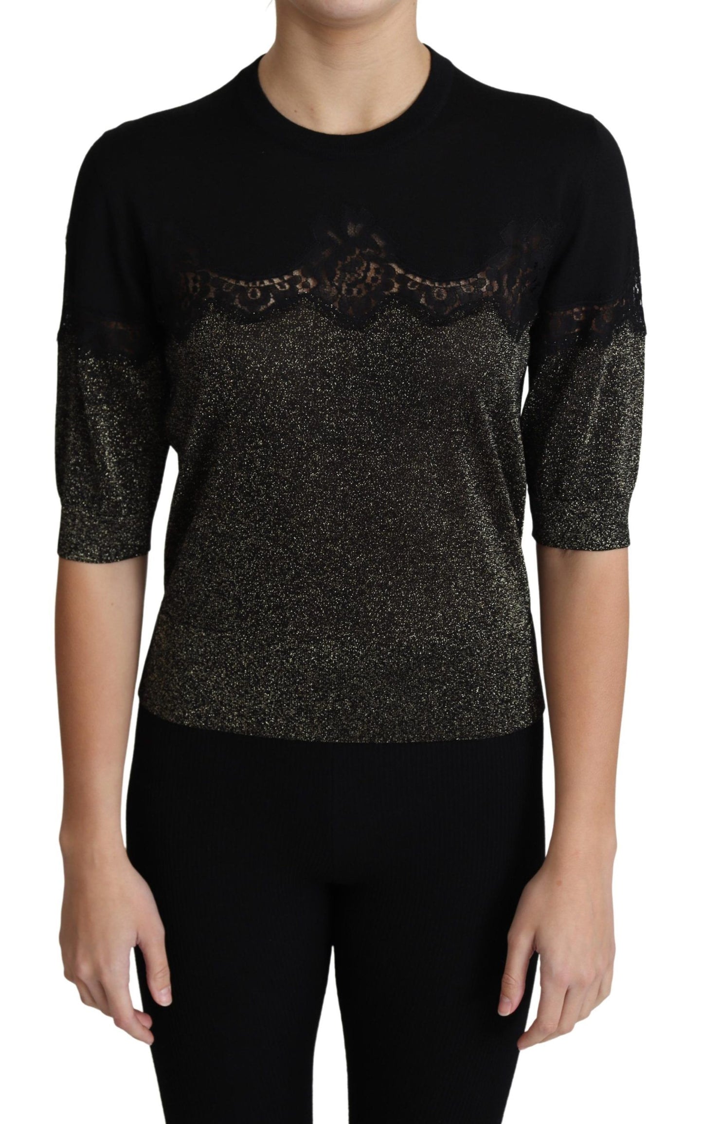 Dolce & Gabbana Elegant Lurex Threaded Jersey Lace Blouse Dolce & Gabbana