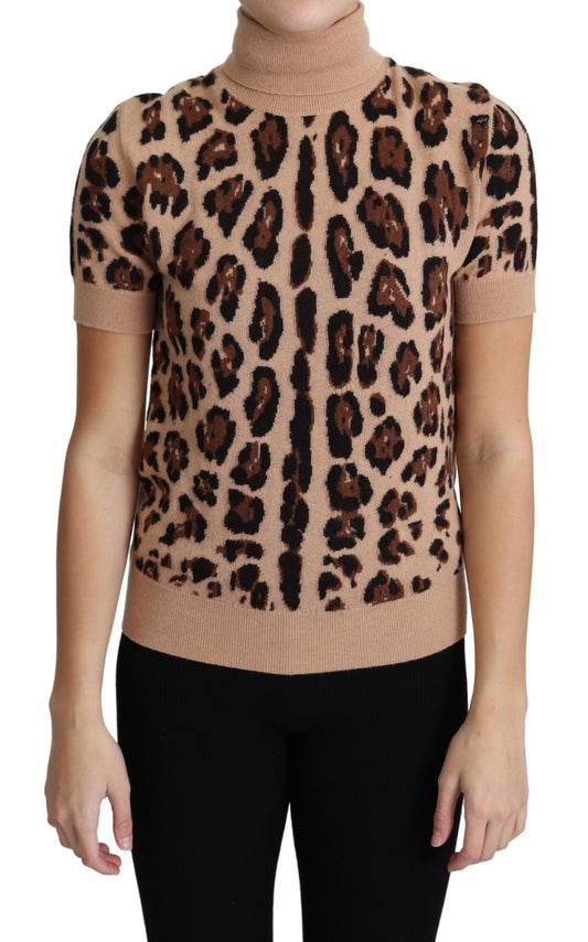 Dolce & Gabbana Elegant Leopard Print Wool Turtleneck Top Dolce & Gabbana