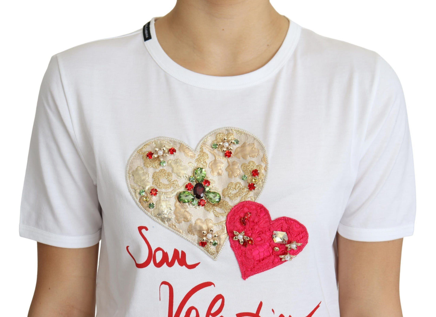 Dolce & Gabbana Crystal-Embellished White Cotton Tee Dolce & Gabbana