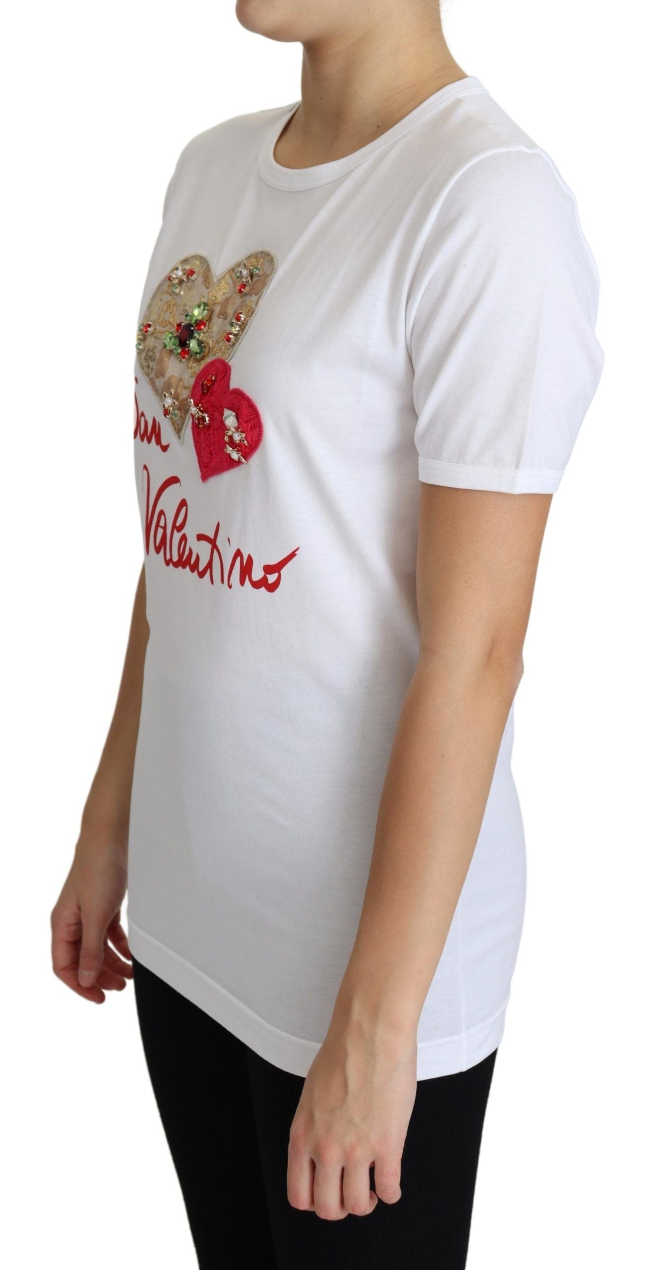 Dolce & Gabbana Crystal-Embellished White Cotton Tee Dolce & Gabbana