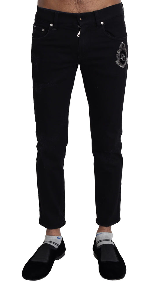 Dolce & Gabbana Elegant Skinny Black Jeans with Embroidery Dolce & Gabbana