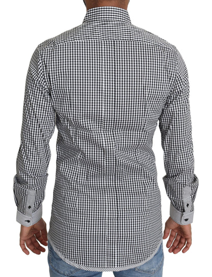 Dolce & Gabbana Elegant Black & White Checkered Gold Casual Shirt Dolce & Gabbana