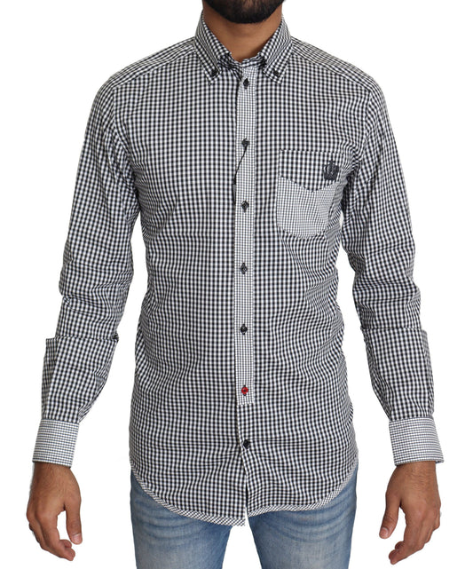 Dolce & Gabbana Elegant Black & White Checkered Gold Casual Shirt Dolce & Gabbana