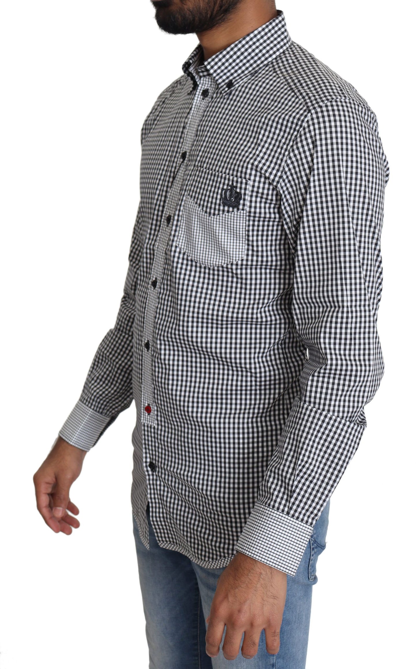 Dolce & Gabbana Elegant Black & White Checkered Gold Casual Shirt Dolce & Gabbana