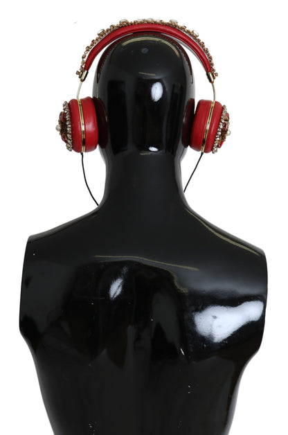 Dolce & Gabbana Exquisite Red Crystal Leather Headphones Dolce & Gabbana