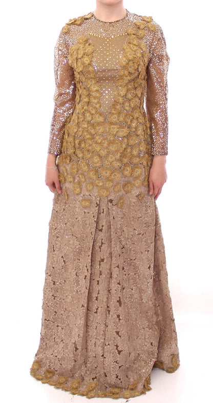 Lanre Da Silva Ajayi Exquisite Gold Lace Maxi Dress with Crystals Lanre Da Silva Ajayi