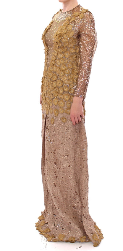 Lanre Da Silva Ajayi Exquisite Gold Lace Maxi Dress with Crystals Lanre Da Silva Ajayi