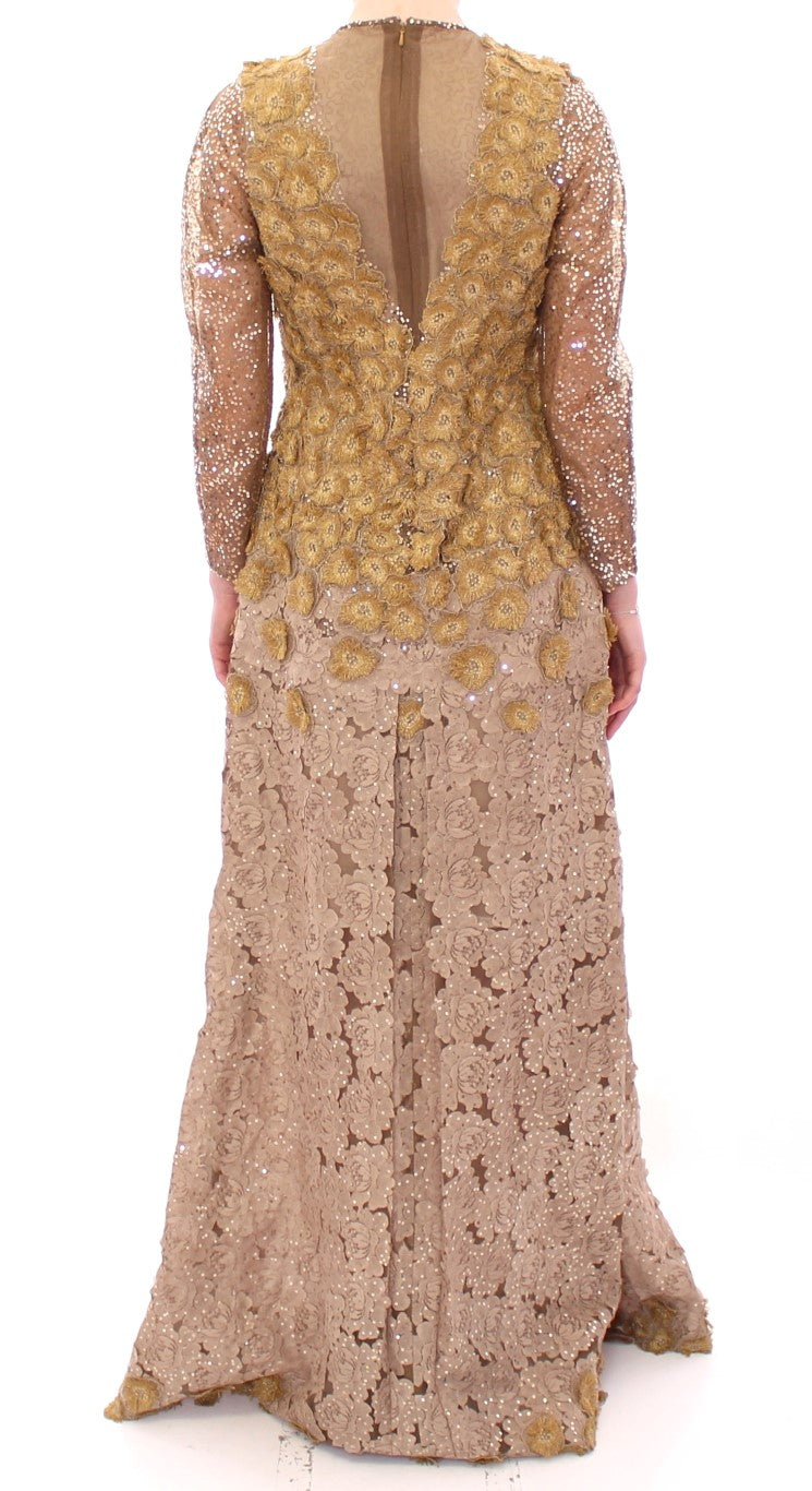 Lanre Da Silva Ajayi Exquisite Gold Lace Maxi Dress with Crystals Lanre Da Silva Ajayi