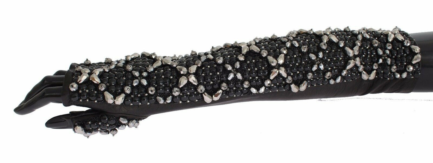 Dolce & Gabbana Elegant Crystal Beaded Leather Gloves Dolce & Gabbana