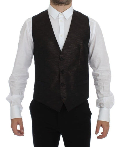 Dolce & Gabbana Elegant Brown Black Wool Blend Dress Vest Dolce & Gabbana