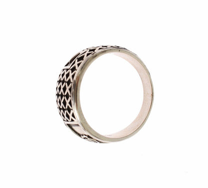 Nialaya Elegant Silver Band with Black Accents Nialaya