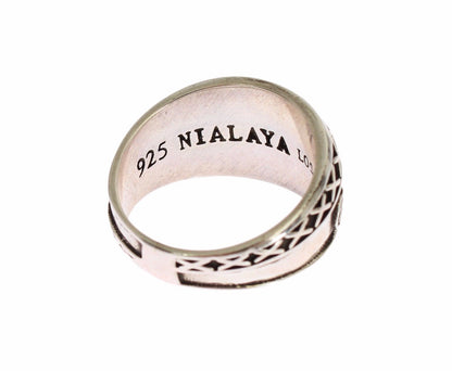 Nialaya Elegant Silver Band with Black Accents Nialaya