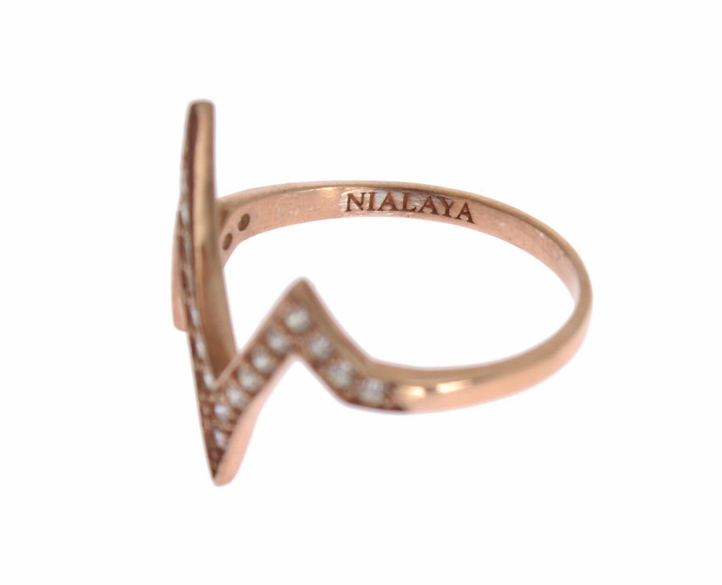 Nialaya Elegant Pink Crystal Encrusted Silver Ring Nialaya