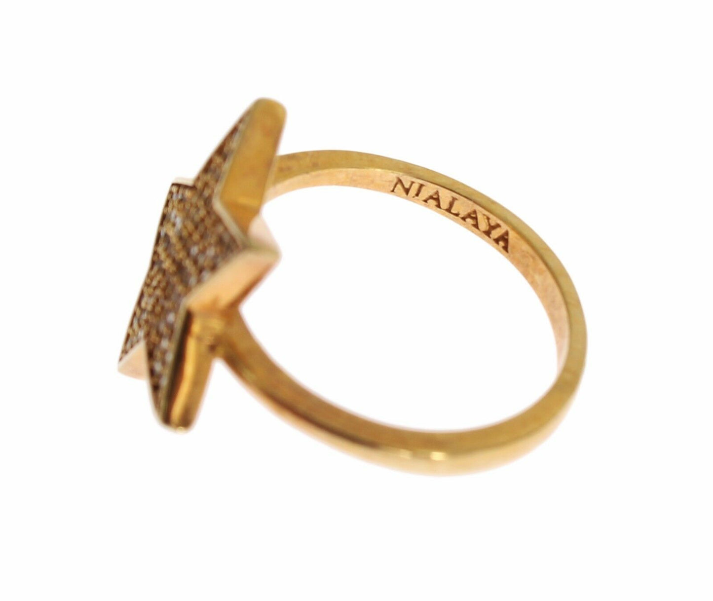 Nialaya Elegant Gold-Plated Sterling Silver Ring with CZ Crystals Nialaya