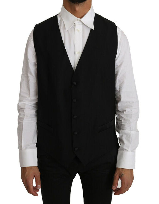 Dolce & Gabbana Elegant Black Formal Wool Blend Vest Dolce & Gabbana