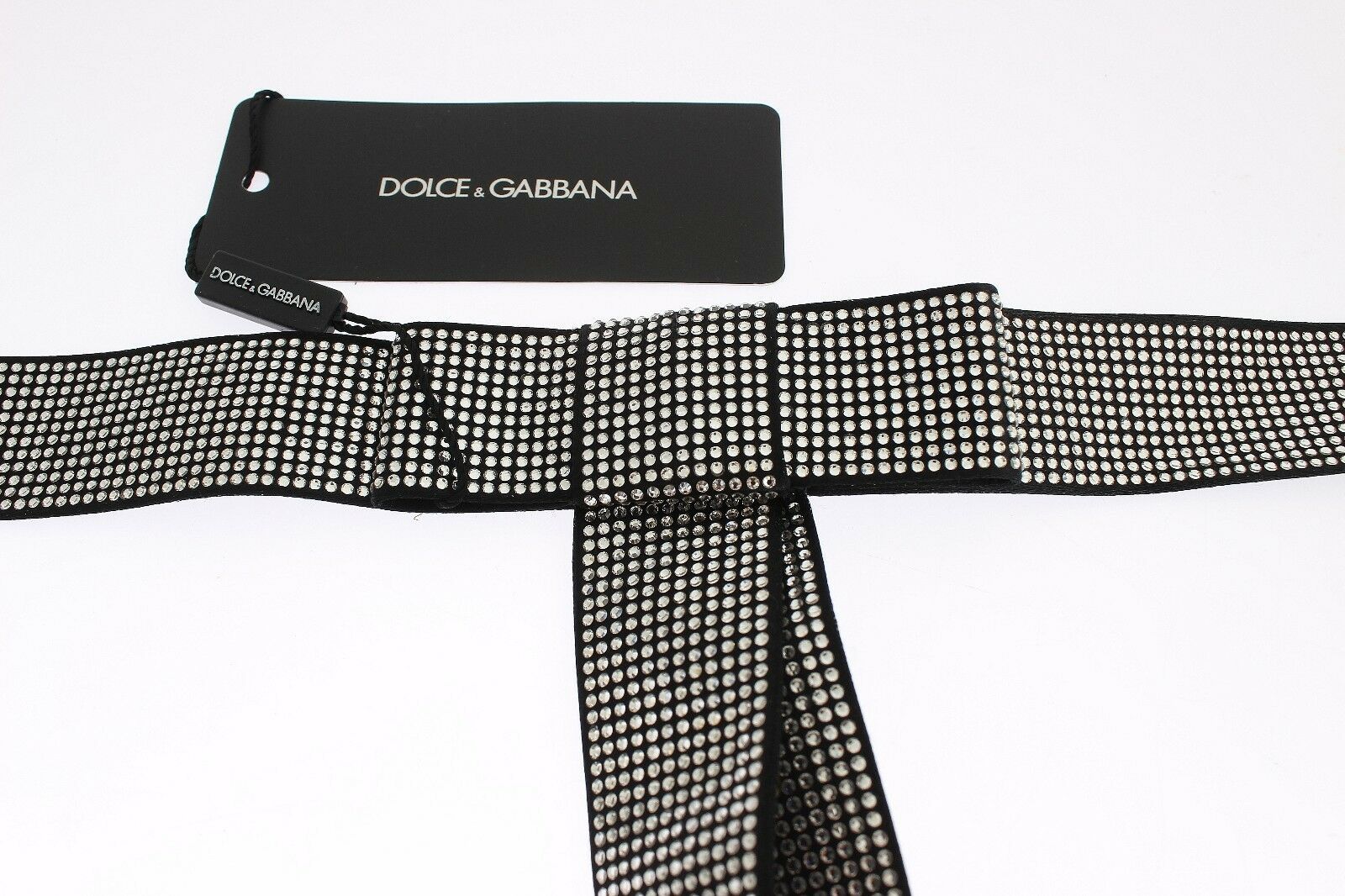 Dolce &amp; Gabbana কালো সিল্ক ক্রিস্টাল বো কোমর বেল্ট কমনীয়তা