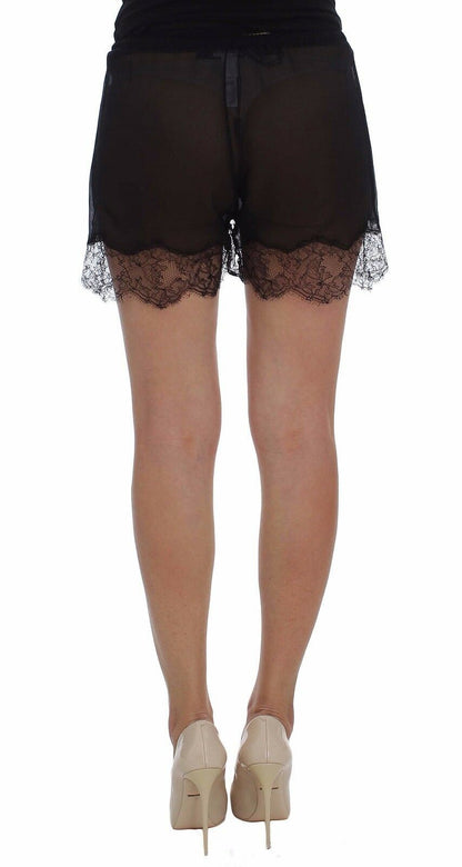 Dolce & Gabbana Elegant Black Floral Lace Silk Shorts Dolce & Gabbana