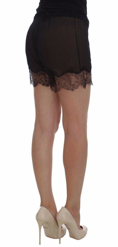 Dolce & Gabbana Elegant Black Floral Lace Silk Shorts Dolce & Gabbana