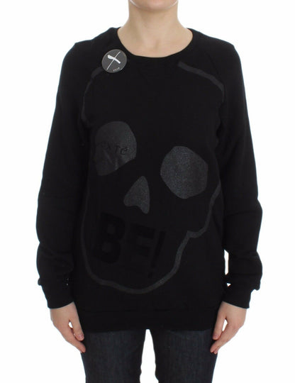 Exte Chic Skull Motif Crew-Neck Cotton Sweater Exte