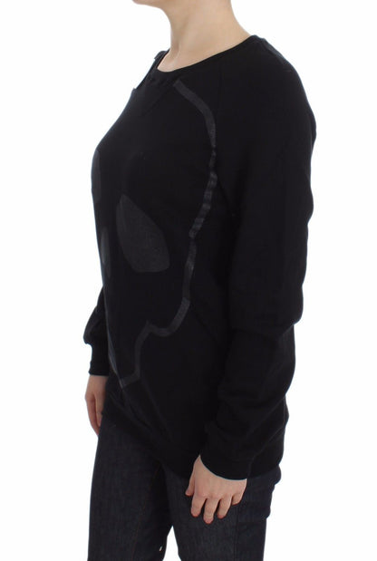 Exte Chic Skull Motif Crew-Neck Cotton Sweater Exte