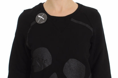 Exte Chic Skull Motif Crew-Neck Cotton Sweater Exte