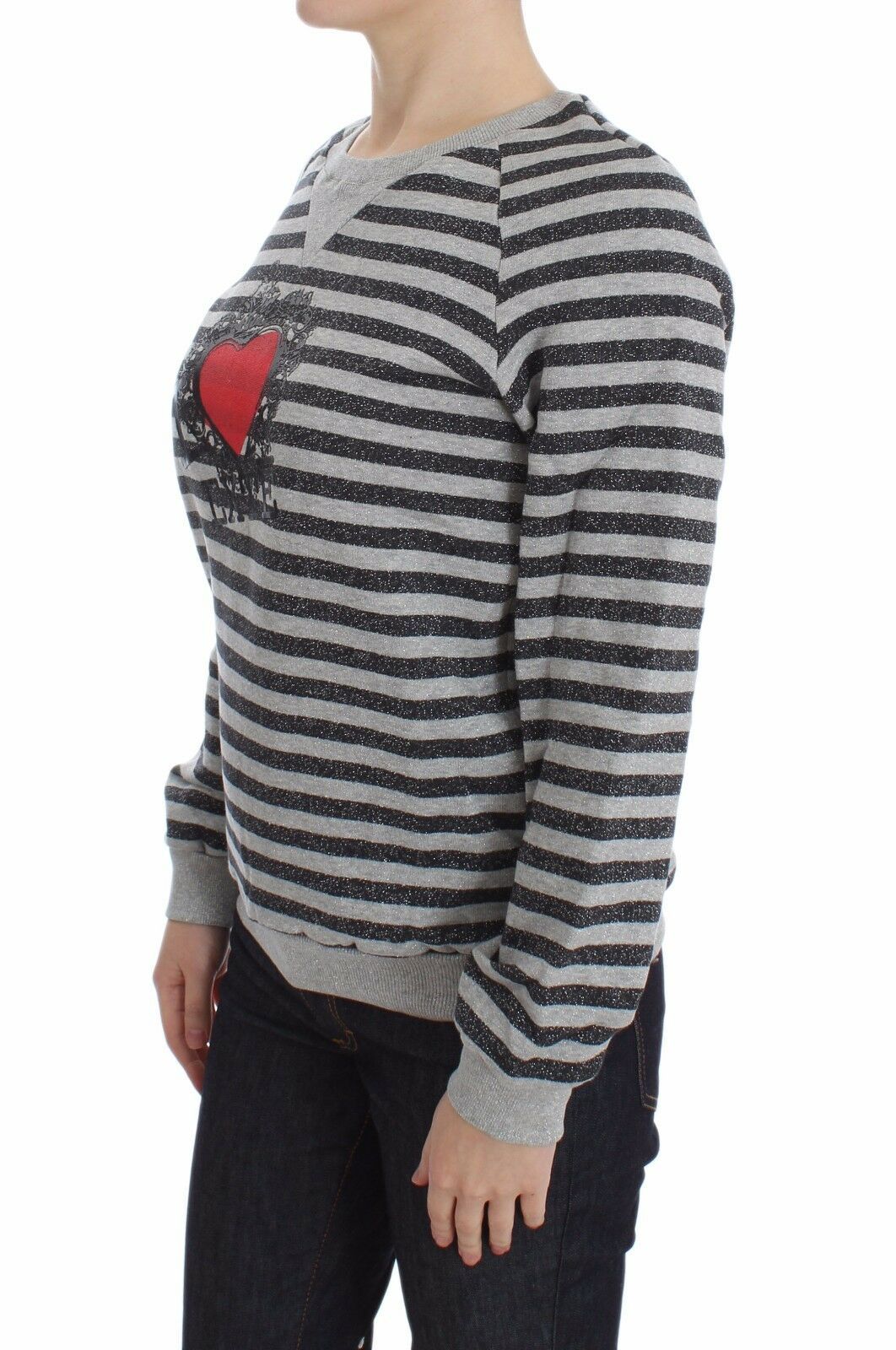 Exte Chic Gray Striped Crew-Neck Sweater Exte