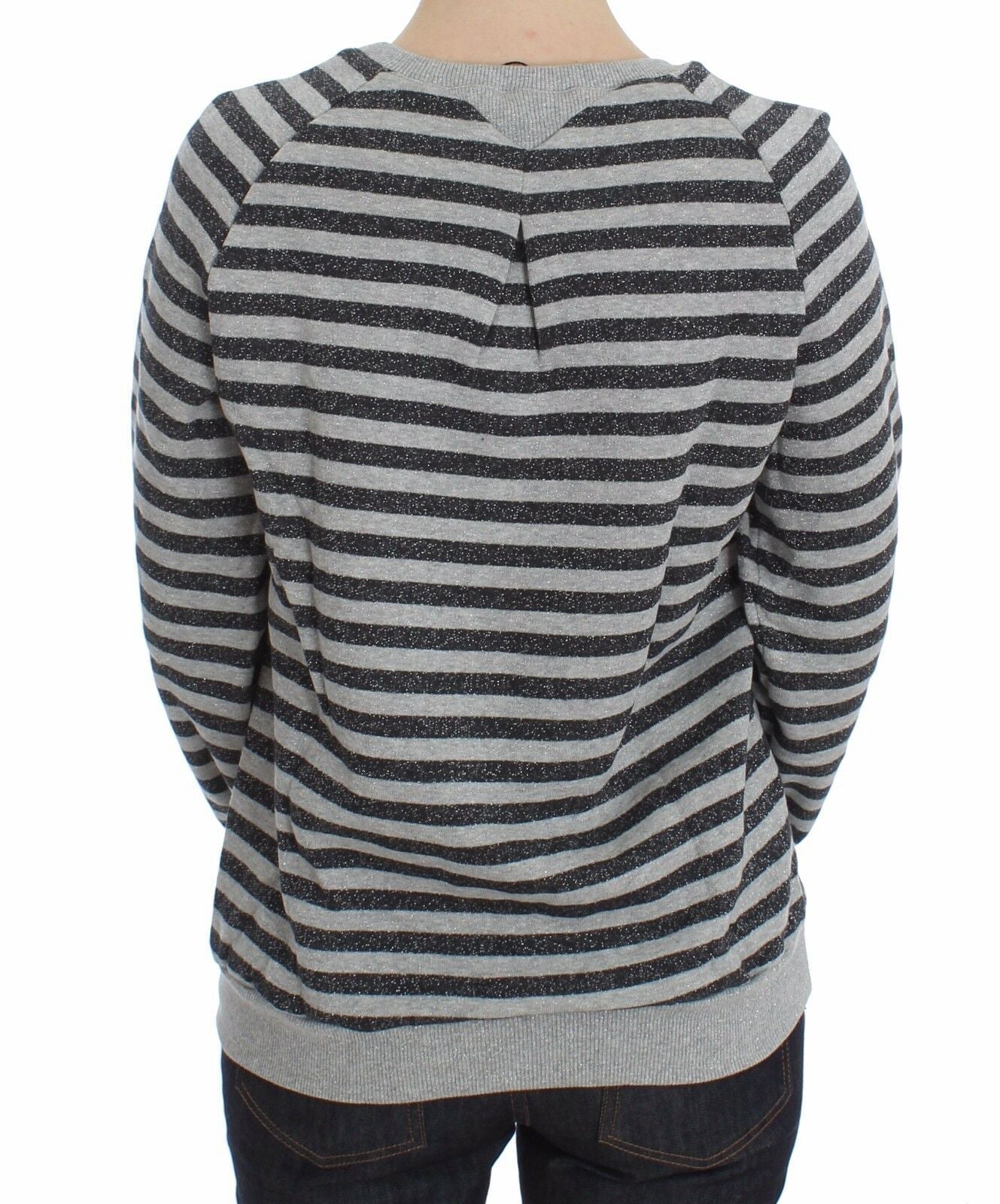 Exte Chic Gray Striped Crew-Neck Sweater Exte