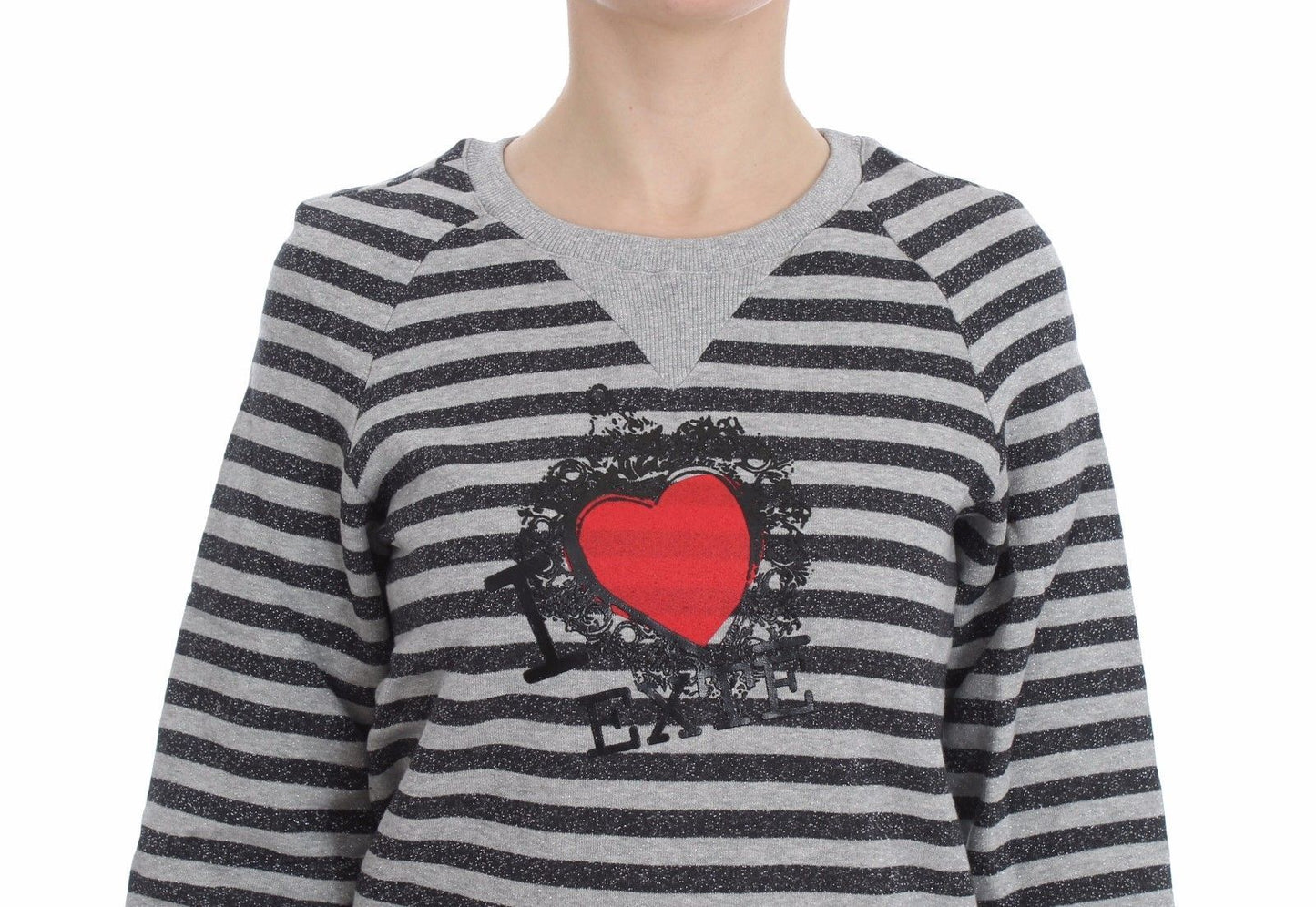 Exte Chic Gray Striped Crew-Neck Sweater Exte