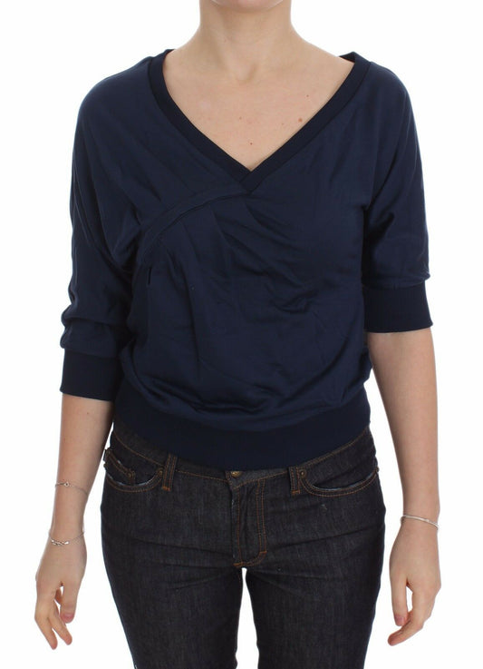 Exte Elegant Deep V-Neck Sweater in Blue Exte