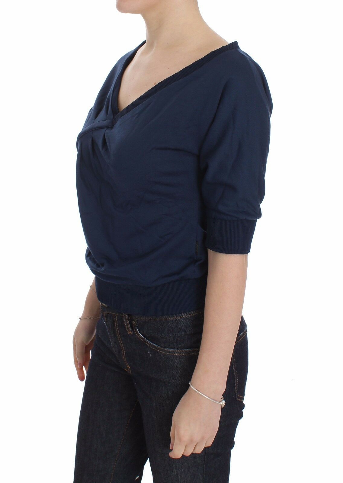 Exte Elegant Deep V-Neck Sweater in Blue Exte