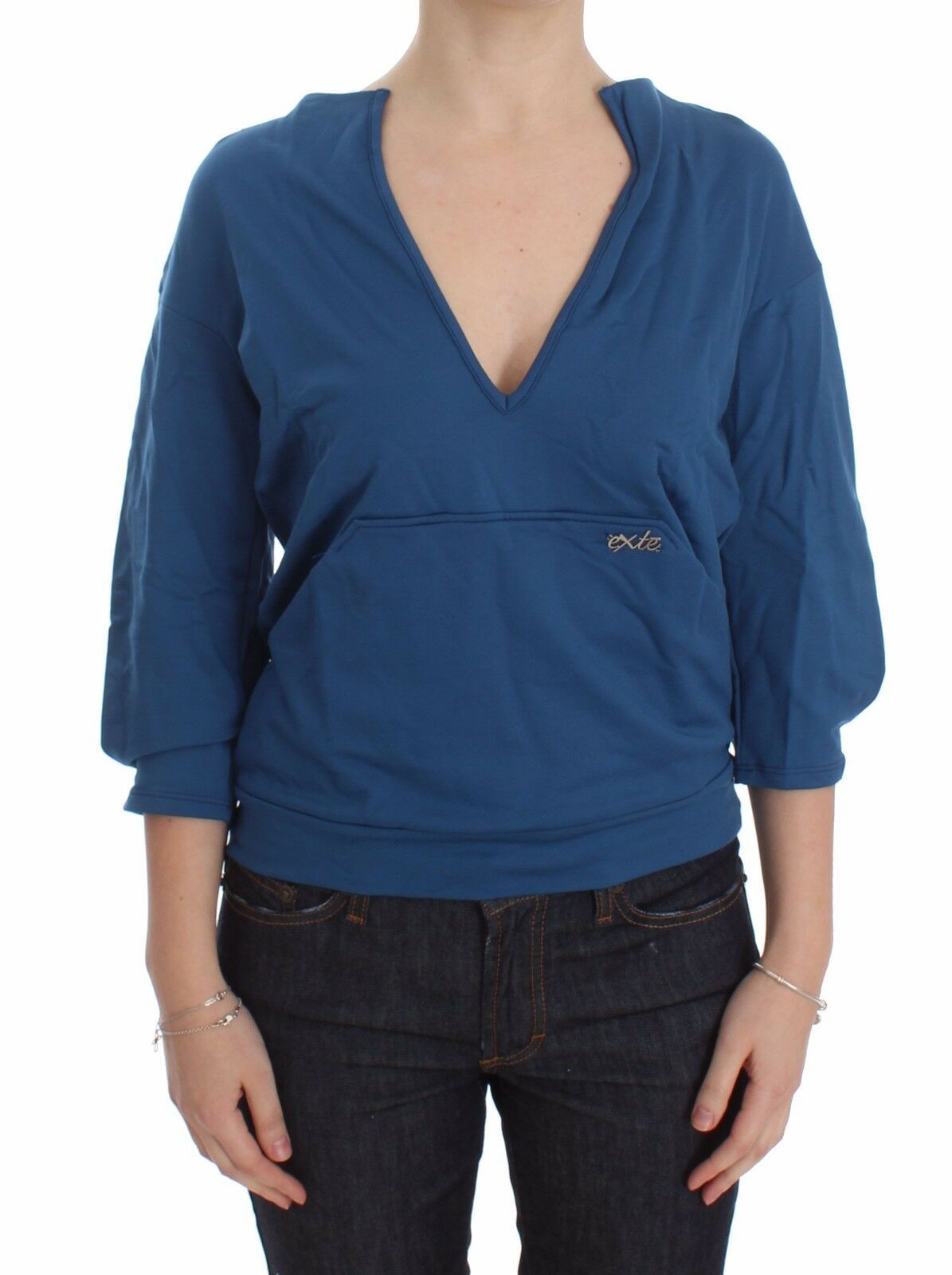 Exte Elegant Deep V-Neck Sweater in Blue Exte