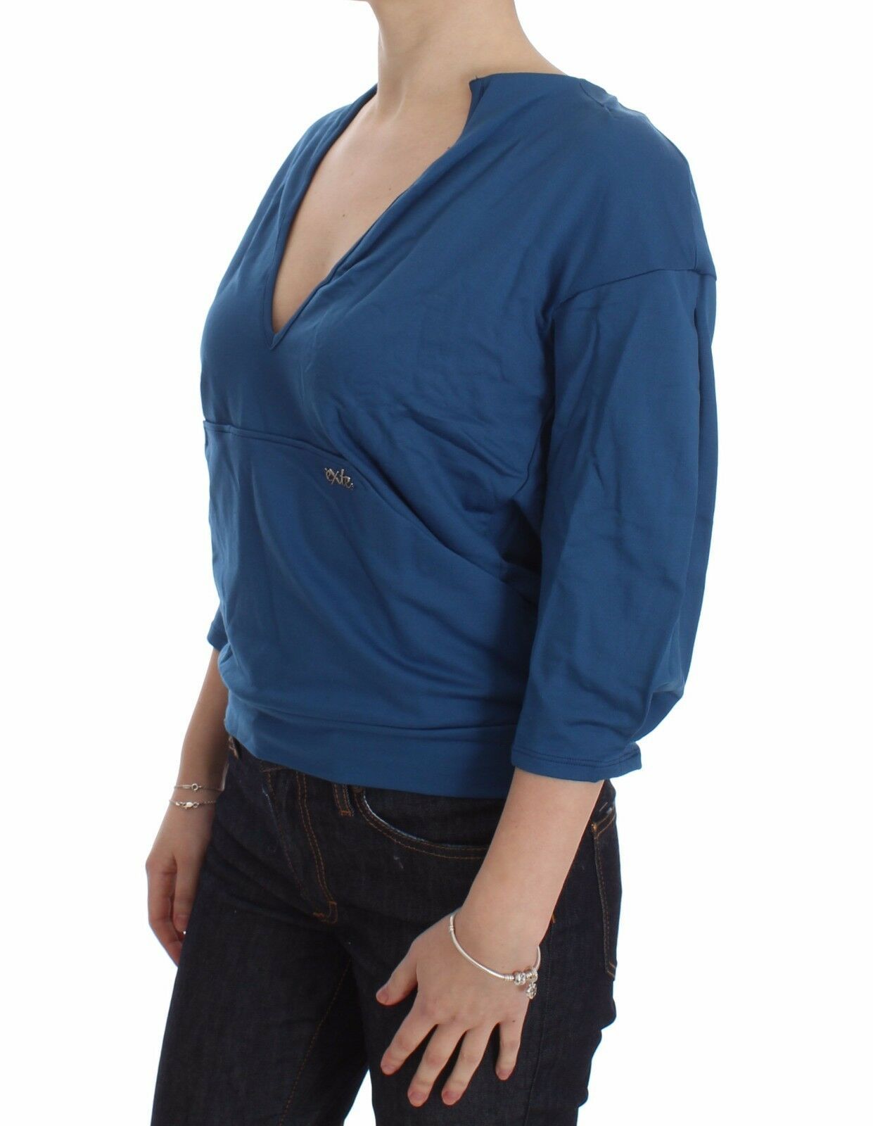 Exte Elegant Deep V-Neck Sweater in Blue Exte