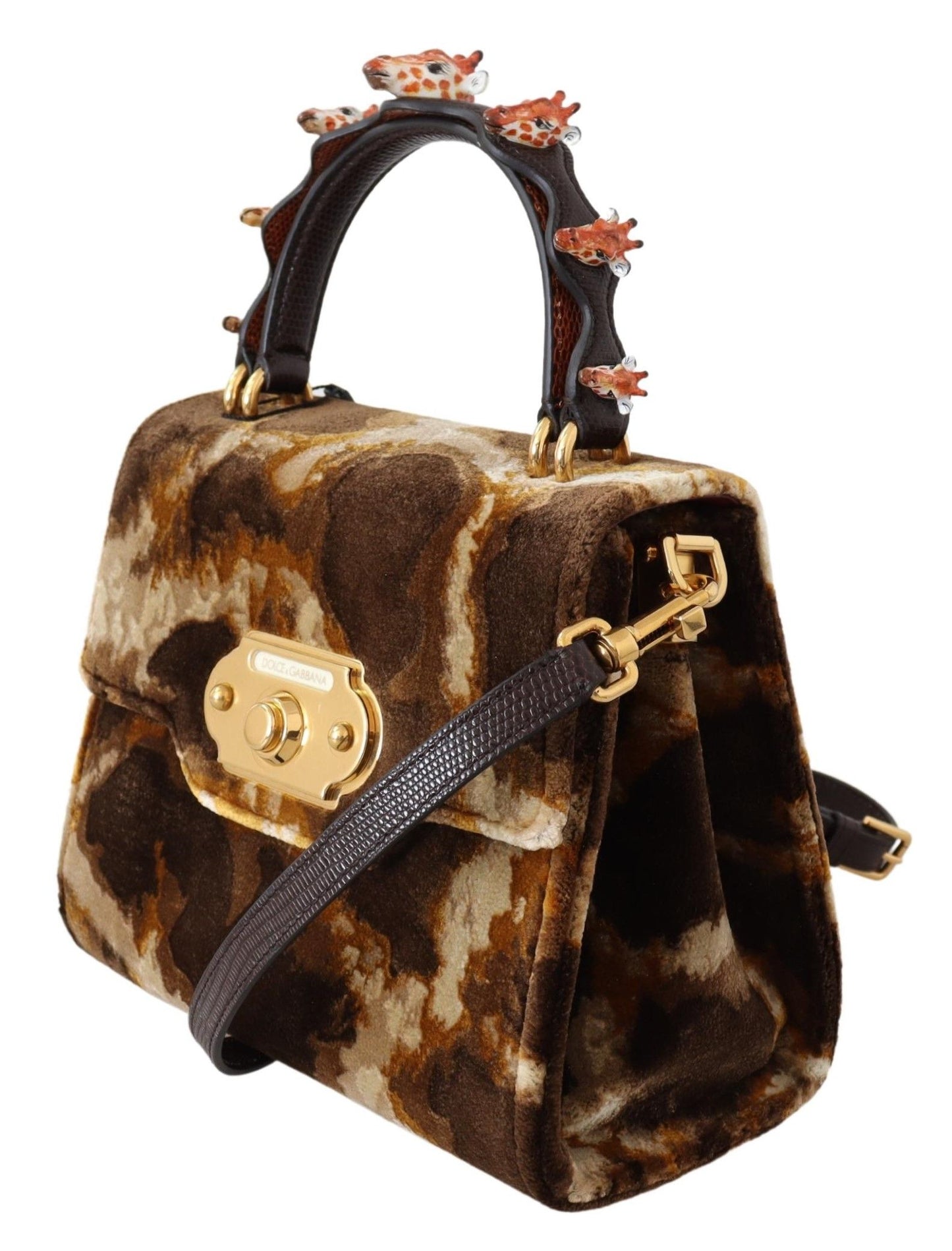 Dolce & Gabbana Elegant Giraffe Pattern Welcome Bag with Gold Accents Dolce & Gabbana